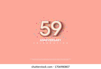 59th anniversary background with illustrations of white numbers and pink color on the edges of numbers.