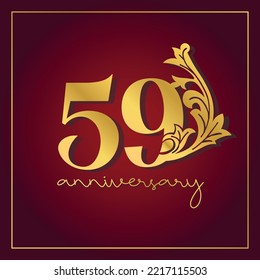 59th Anniversary celebration banner with  on red background. Vintage Decorative number vector Design.