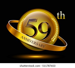 59th anniversary celebration with gold ring and laurel on black isolated background
