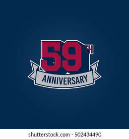 59th Anniversary Celebration Logo using 3d Number, Red Colored Isolated in Blue Background. Retro Style 