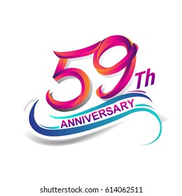 59th anniversary celebration logotype blue and red colored. fifty nine years birthday logo on white background.
