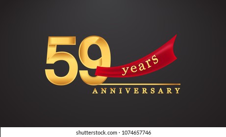 59th anniversary design logotype golden color with red ribbon for anniversary celebration