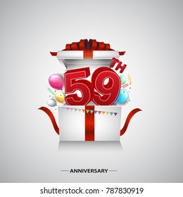 59th anniversary design with red number inside gift box isolated on white background for celebration event