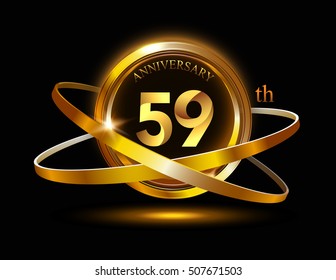 59th anniversary with gold ring graphic elementson black bacground