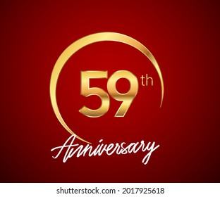 59th anniversary golden color with circle ring isolated on red background for anniversary celebration event.