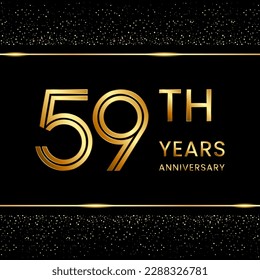 59º aniversario de diseño de logo con concepto de doble línea. Estilo de línea Art. Logo del número de oro. Ilustración de plantillas de vectores