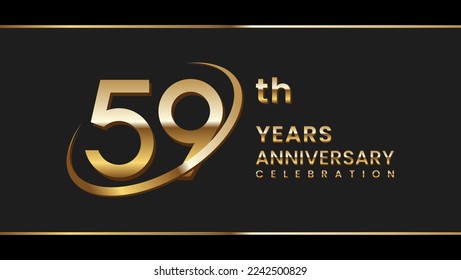 59th anniversary logo design with gold ring. Logo Vector Illustration