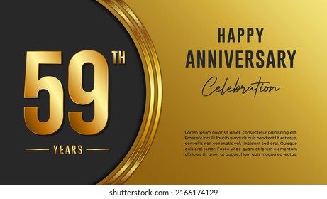 59th anniversary logo with gold color for booklets, leaflets, magazines, brochure posters, banners, web, invitations or greeting cards. Vector illustration.