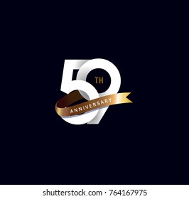 59th anniversary logo with gold ribbon. template design for web, game ,Creative poster, booklet, leaflet, flyer, magazine, invitation card