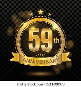 59th Anniversary Logotype with Gold Confetti Isolated on Black Background, Vector Design for Greeting Card and Invitation Card