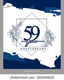 Logo del 59º aniversario con color azul de fondo dibujado a mano para celebración, boda, tarjeta de saludo e invitación.