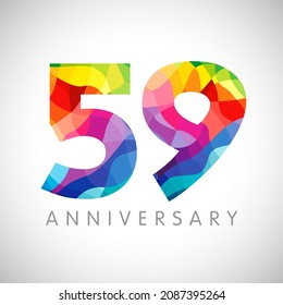 59th anniversary numbers. 59 years old logotype concept. Bright congrats. Isolated abstract graphic design template. Creative bg of 5 and 9 digits. Up to 59% off idea for discount and advertisement.