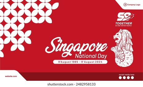 59th anniversary of Singapore independence day red batik banner. 59th Singapore National Day 2024. 9th august 2024 ceremony. 