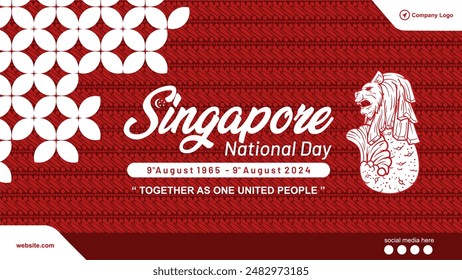 59th anniversary of Singapore independence day red batik banner. 59th Singapore national day 2024 template with social media spot for company greeting. 