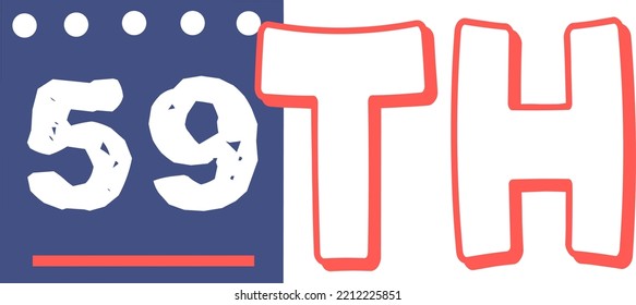 59th Ordinal Numbers counting vector art illustration with fantastic font and blue red color, worksheets - match sequence number worksheets for preschoolers 