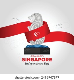 59th Singapore national day celebration design with city landmarks and social media spot. Singapore national day 2024 banner, poster, background, company greeting.