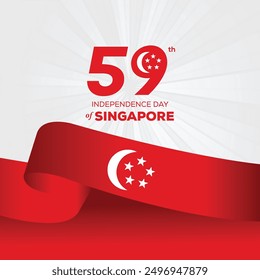 59th Singapore national day celebration design with city landmarks and social media spot. Singapore national day 2024 banner, poster, background, company greeting.