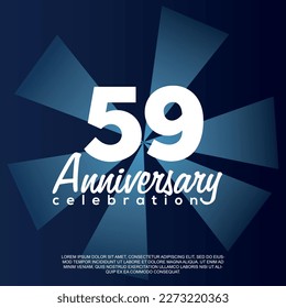 59th year anniversary celebration vector template design illustration with white text elegant blue shiny background.	