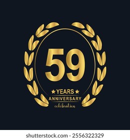 59th Years Anniversary celebration. Vector Template festive illustration Golden Color,. Birthday or wedding party event decoration.