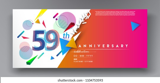 59th years anniversary logo, vector design birthday celebration with colorful geometric background and circles shape.