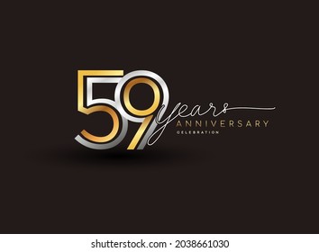 59th years anniversary logotype with multiple line silver and golden color isolated on black background for celebration event.