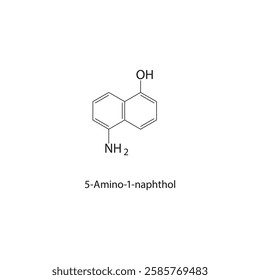 5-Amino-1-naphthol skeletal structure.Naphthol derivative compound schematic illustration. Simple diagram, chemical formula.