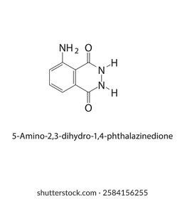 5-Amino-2,3-dihydro-1,4- phthalazinedione skeletal structure.Phthalazine derivative compound schematic illustration. Simple diagram, chemical structure.