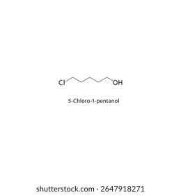 Estrutura esquelética de 5-cloro-1-pentanol Ilustração esquemática de composto alcoólico halogenado. Diagrama simples, fórmula química.