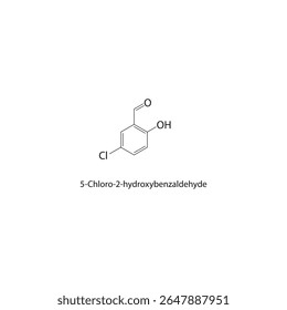 Estrutura esquelética de 5-cloro-2-hidroxibenzaldeído Ilustração esquemática do composto de aldeído aromático. Diagrama simples, fórmula química.