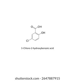 Estrutura esquelética do ácido 5-cloro-2-hidroxibenzóico Ilustração esquemática do composto de ácido aromático. Diagrama simples, fórmula química.