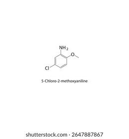 Estrutura esquelética de 5-cloro-2-metoxianilina Ilustração esquemática do composto de éter amina aromático. Diagrama simples, fórmula química.