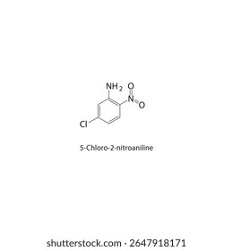 Estrutura esquelética de 5-cloro-2-nitroanilina Ilustração esquemática do composto derivado de nitroanilina. Diagrama simples, fórmula química.