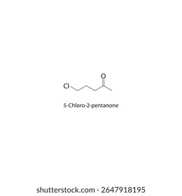 Estrutura esquelética de 5-cloro-2-pentanona Ilustração esquemática do composto cetônico halogenado. Diagrama simples, fórmula química.