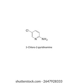 Estrutura esquelética de 5-cloro-2-piridinamina Ilustração esquemática do composto aminopiridina halogenado. Diagrama simples, fórmula química.