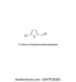 Estrutura esquelética de 5-cloro-2-tiofenocarboxaldeído Ilustração esquemática do composto de aldeído heteroaromático halogenado. Diagrama simples, fórmula química.