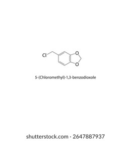 Estrutura esquelética de 5-(clorometil)-1,3-benzodioxole Ilustração esquemática do composto derivado de benzodioxol. Diagrama simples, fórmula química.