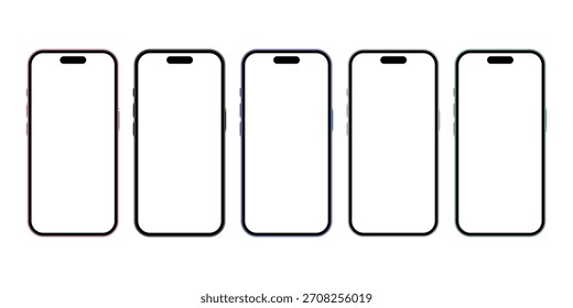 Quadro de tela de smartphone 5color. Modelo de Smartphone com tela transparente. Quadro frontal do celular. Telefone celular com ilustração vetorial de tela em branco.