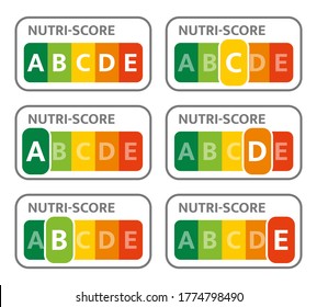 5-Colour Nutrition Label with border. Nutri-Score system in France. Consumer-friendly labeling. Sign health care for packaging. Vector illustration.