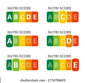 5-Colour Nutrition Label. Nutri-Score system in France. Consumer-friendly labeling. Sign health care for packaging. Vector illustration.