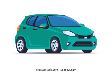 5-door Vector Small Hatchback Car. Urban Transport. Auto Side And Front View. Template Isolated On White Background. 