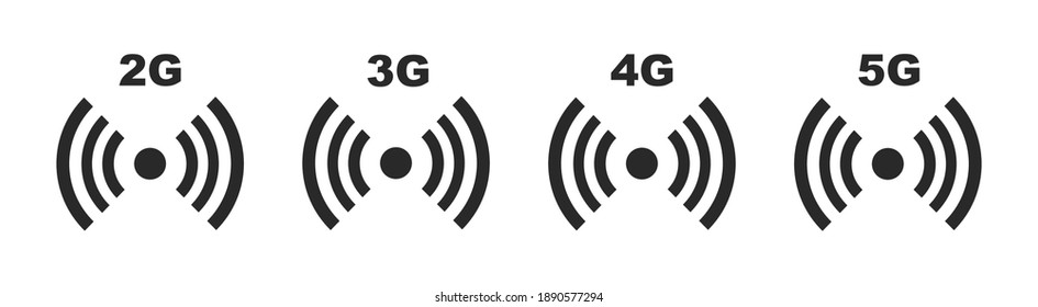 5g, 4G, 3G, 2g Conjunto de caracteres vectores aislados en el fondo.