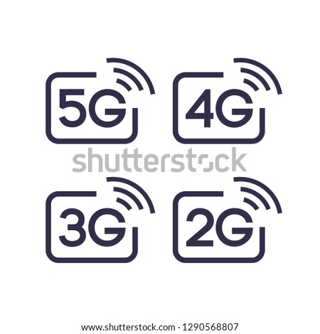 5G, 4G, 3G, 2G vector symbol set isolated on background - new mobile communication technology and smartphone network icons for website, ui, mobile app, banner. 10 eps