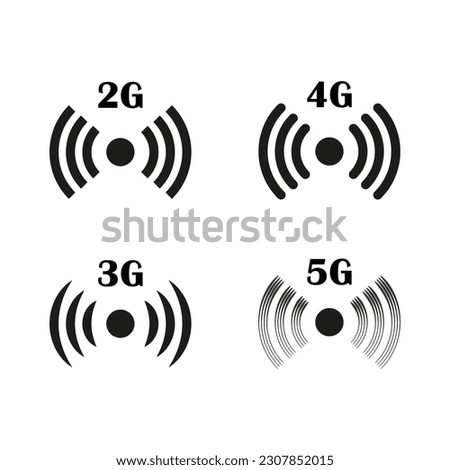5g, 4G, 3G, 2g Vector character set isolated on background. Vector illustration.