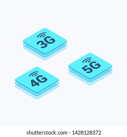 5G, 4G & 3G Network Isometric Color Icon Set