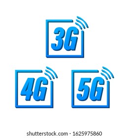 5G, 4G, 3G symbol set isolated on background, mobile communication technology and smartphone network. Vector stock illustration.