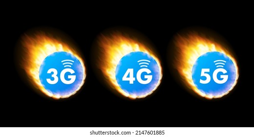 5G, 4G, 3G symbol set isolated on background, mobile communication technology and smartphone network. Vector stock illustration.