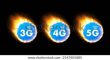 5G, 4G, 3G symbol set isolated on background, mobile communication technology and smartphone network. Vector stock illustration.