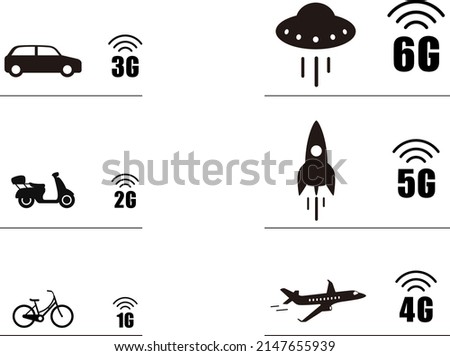 5G 5th generation mobile network wireless icon, 1g to 6g.