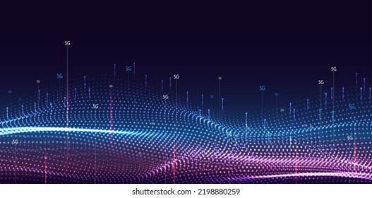 5G or 6G dot line mobile technology. Wireless data network and connection technology concept. high-speed, futuristic background. vector design.