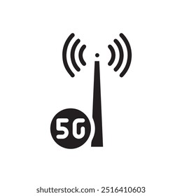 Ícone da antena 5G, tecnologia de rede 5G. Torre de comunicação sem fio Internet de alta velocidade. Estação base, torre de dados móvel, equipamento celular, antena de telecomunicações, sinal.